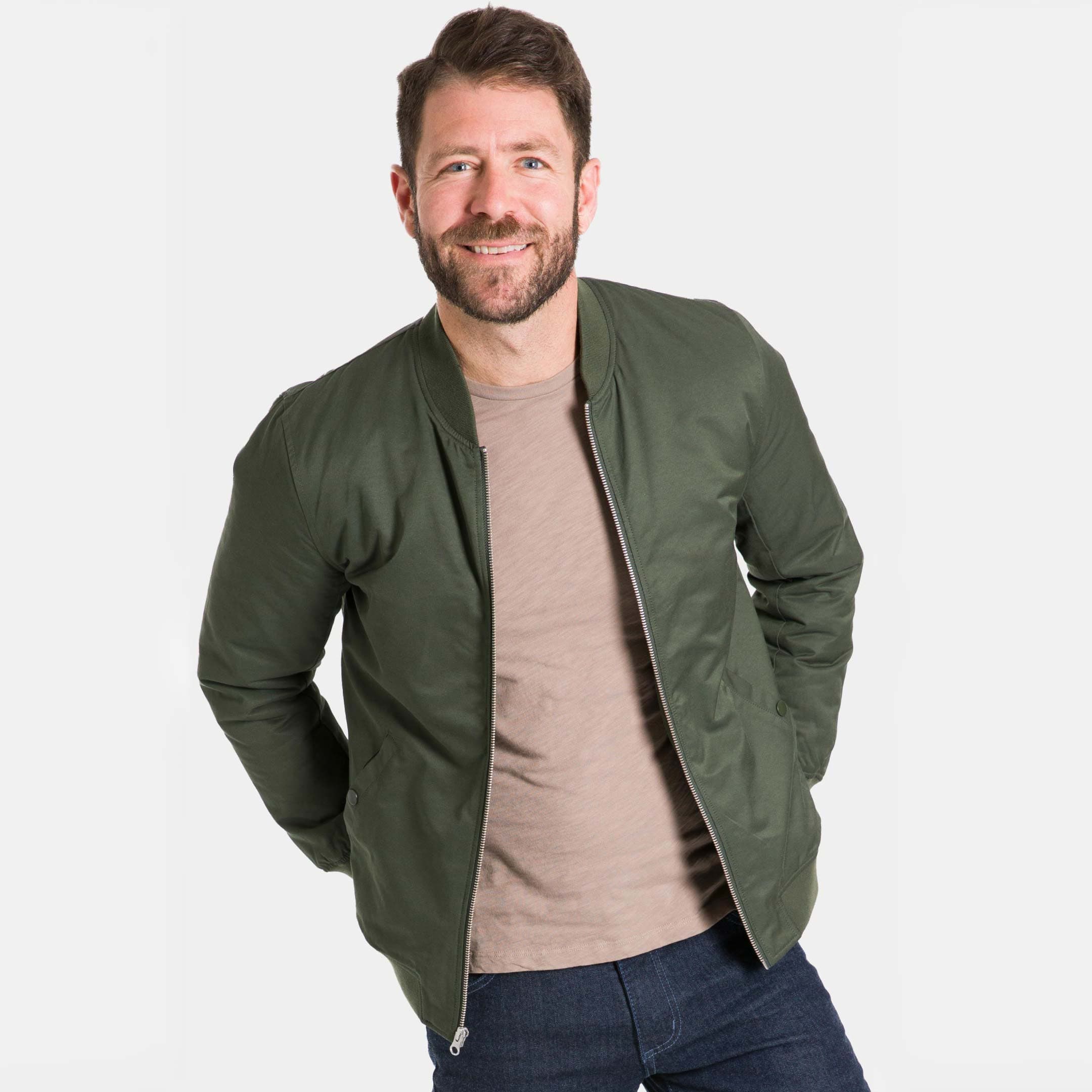 Ash & Erie Dark Green Bomber Jacket for Short Men