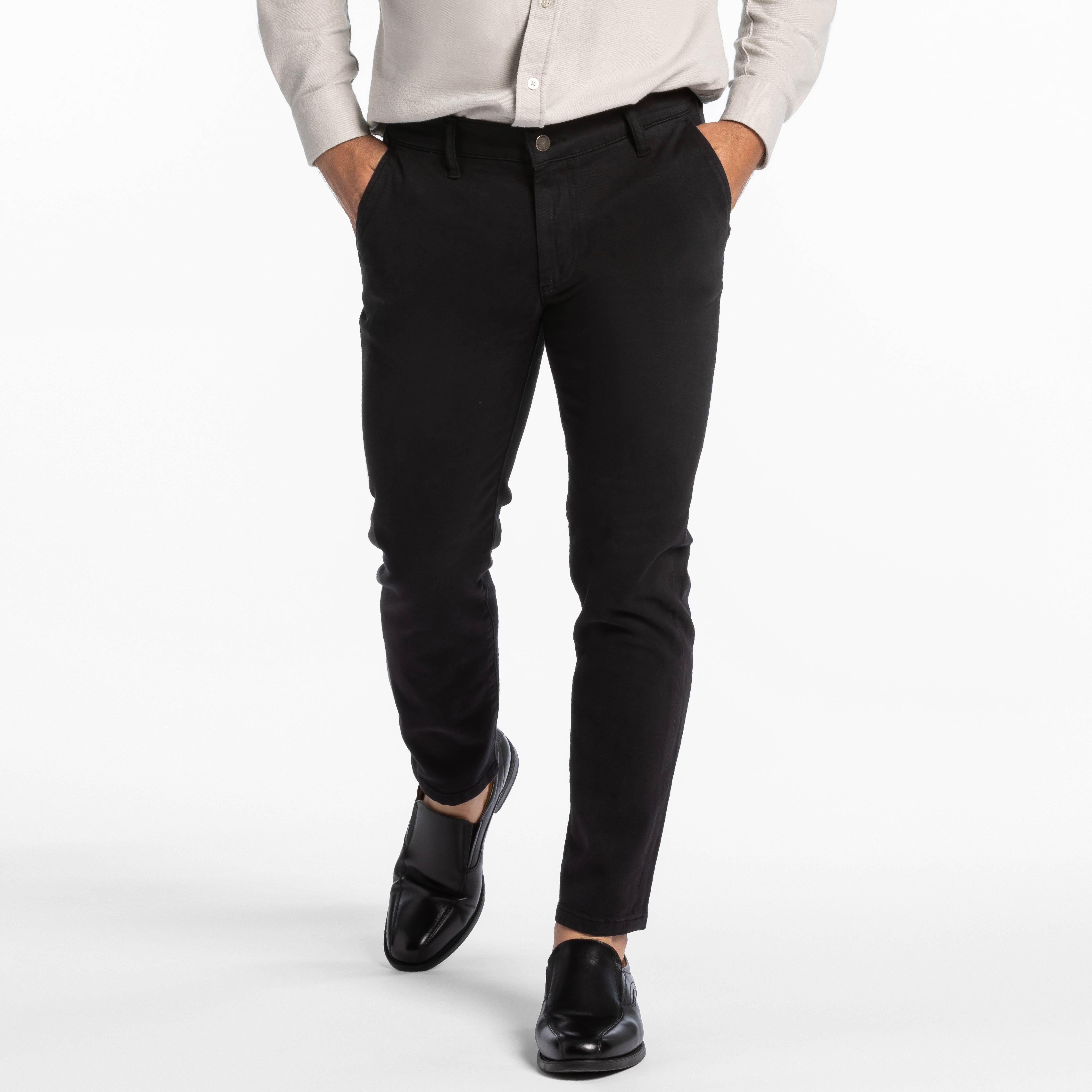 Ash & Erie Black Washed Stretch Chinos for Short Men Black / 30 / 27