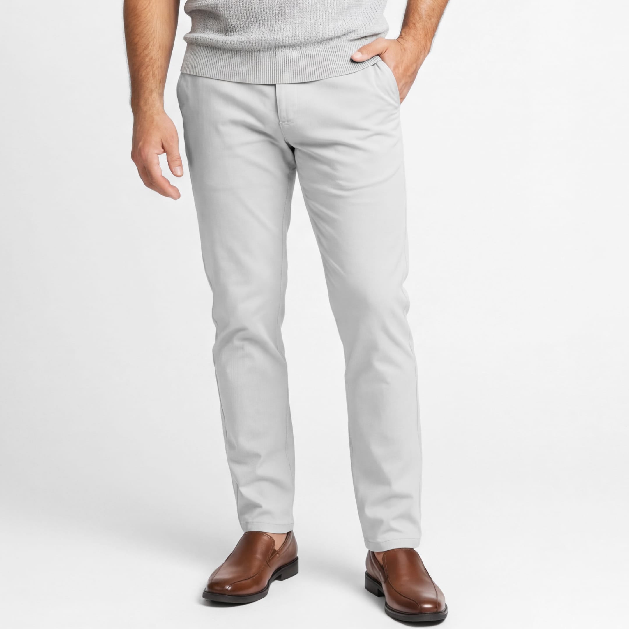 Ash & Erie Fog Grey Signature Chinos for Short Men