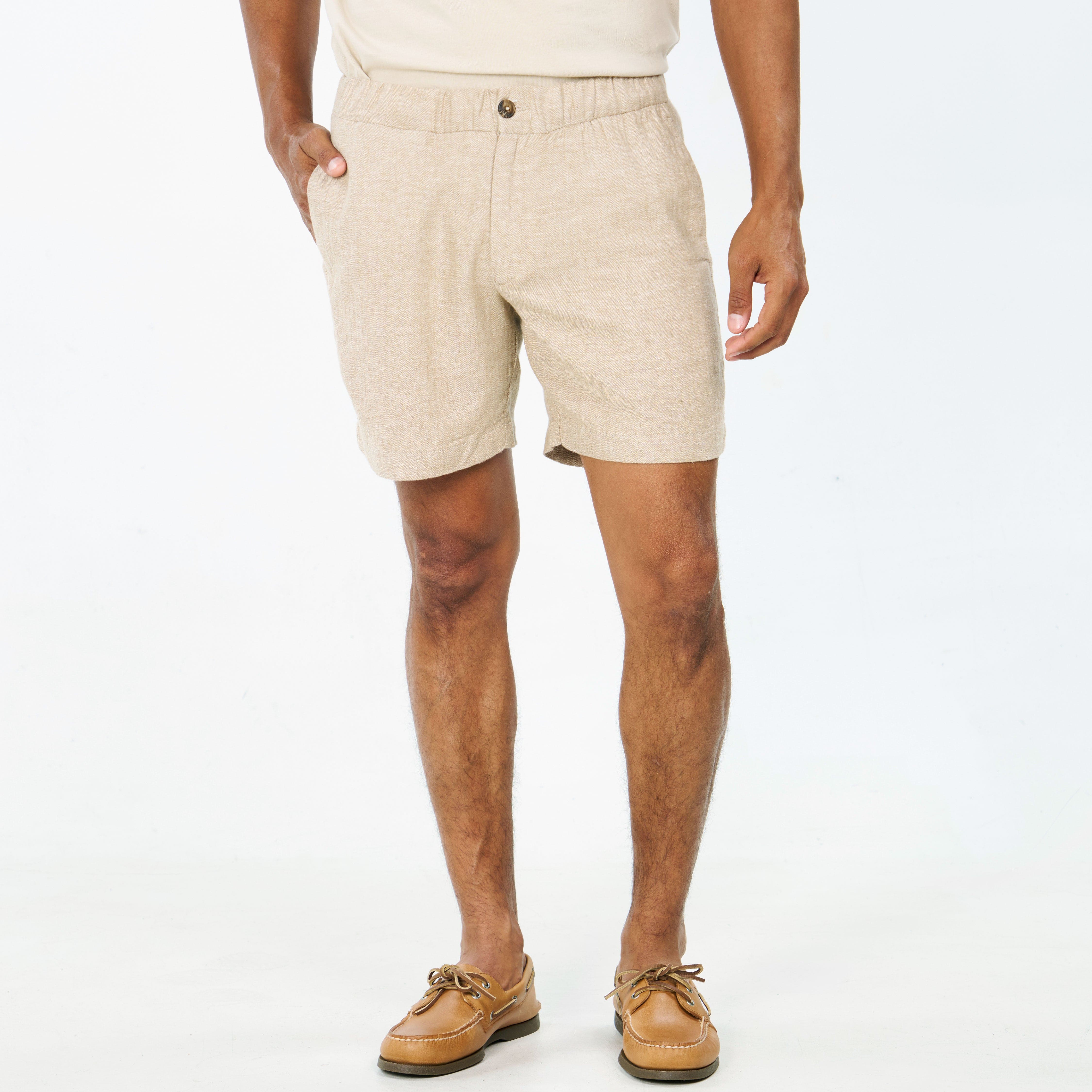 Ash Erie Khaki Linen Shorts for Short Men