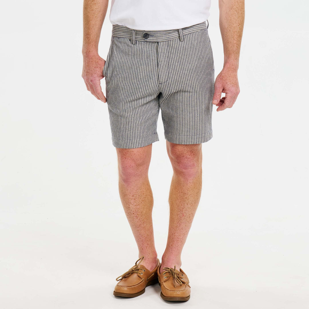 Ash & Erie Navy Pinstripe Hampton Stretch Chino Short for Short Men   Chino Shorts