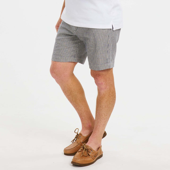 Ash & Erie Navy Pinstripe Hampton Stretch Chino Short for Short Men   Chino Shorts