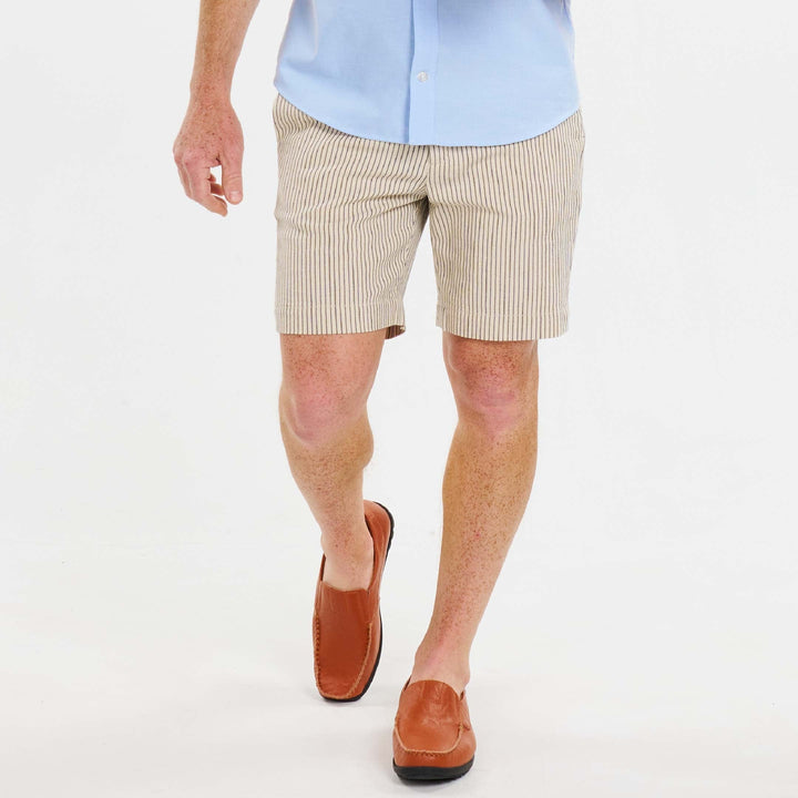 Ash & Erie Stone Pinstripe Hampton Stretch Chino Short for Short Men   Chino Shorts