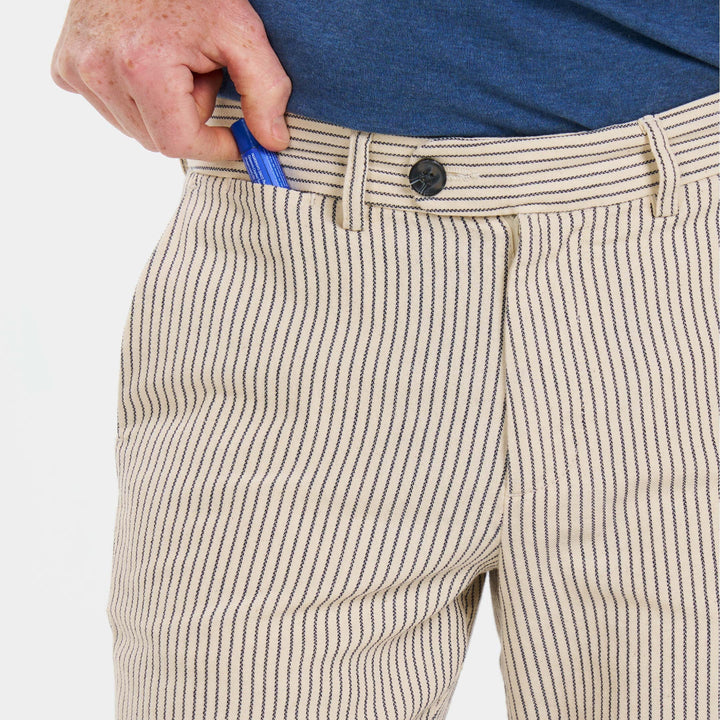 Ash & Erie Stone Pinstripe Hampton Stretch Chino Short for Short Men   Chino Shorts