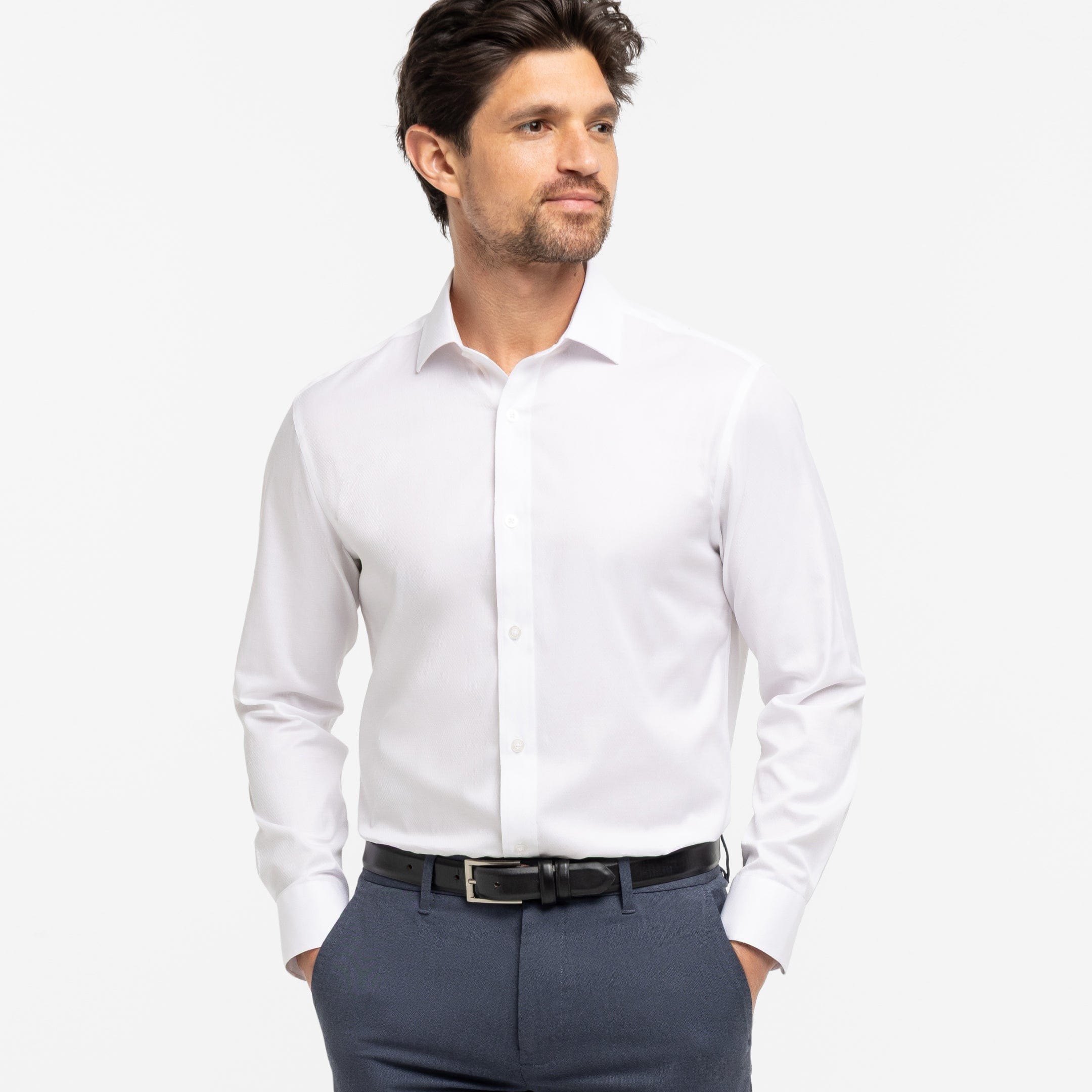 Ash & Erie White Dobby Wrinkle Resistant Dress Shirt for Short Men White Dobby / 16 / Slim Ash & Erie White Dobby Wrinkle Resistant Dress Shirt for Short Men White Dobby / 16 / Slim