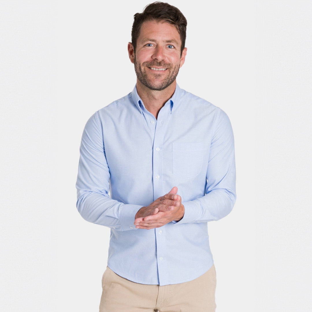 Ash & Erie Blue Oxford Wrinkle-Free Button-Down Shirt for Short Men   Everyday Shirts