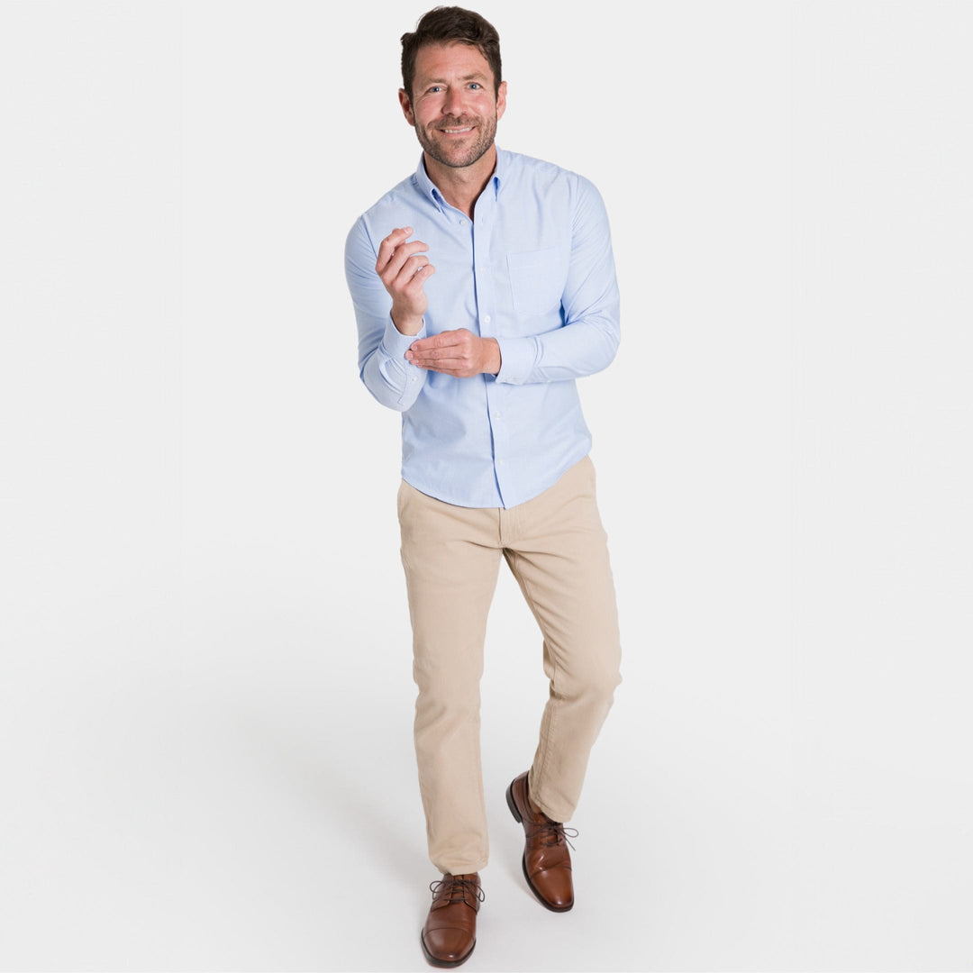 Ash & Erie Blue Oxford Wrinkle-Free Button-Down Shirt for Short Men   Everyday Shirts