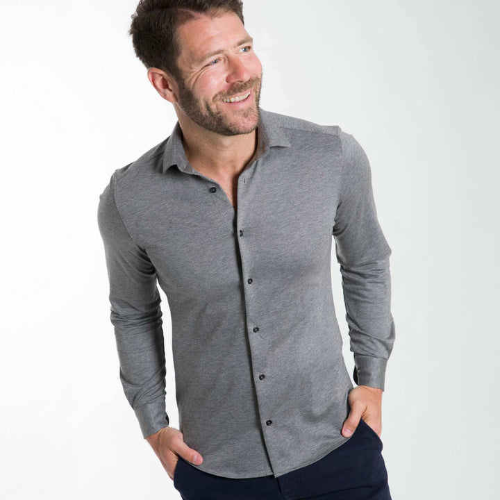 Ash & Erie Charcoal Melange Performance Stretch Shirt for Short Men   Everyday Shirts