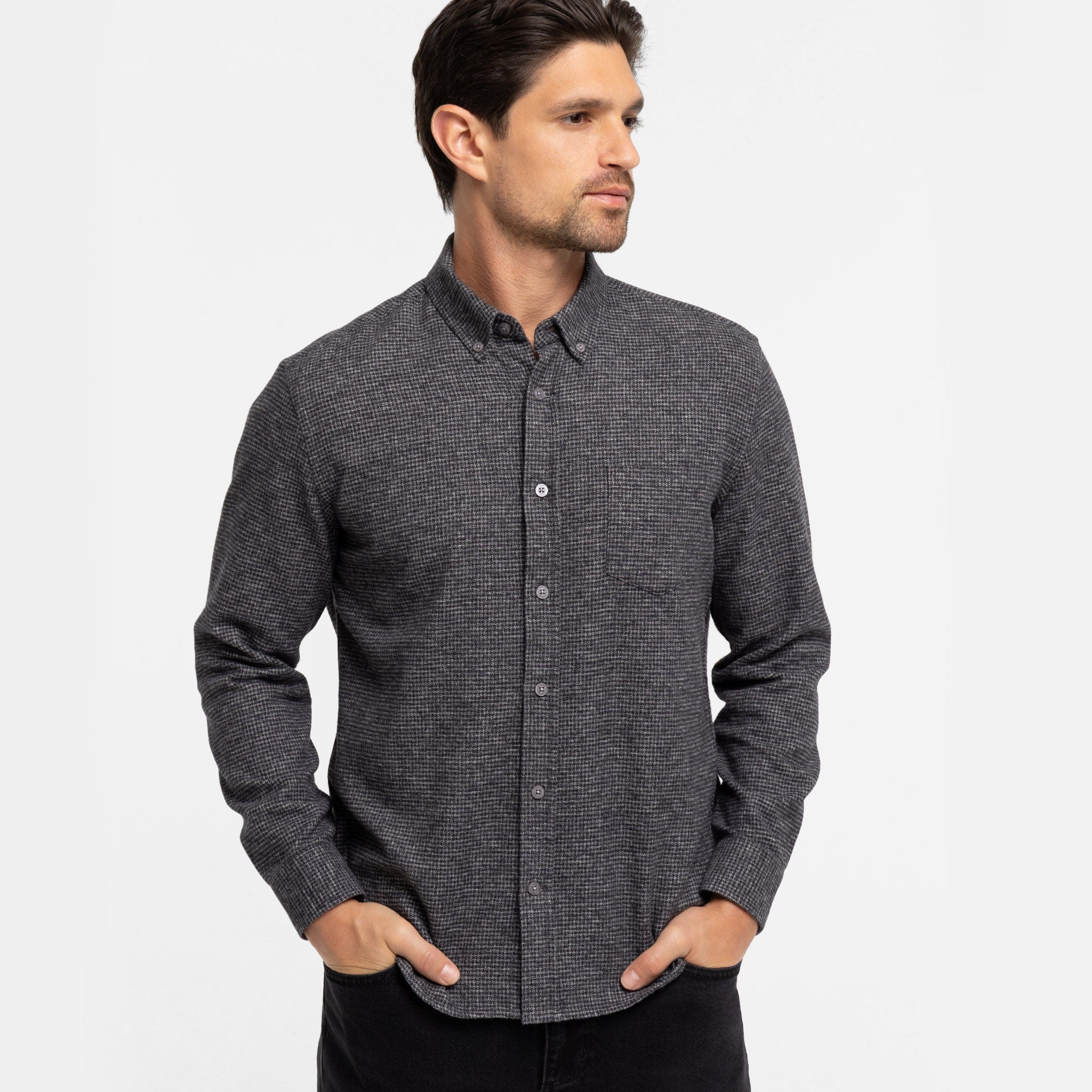 Ash & Erie Charcoal Textured Brushed Button-Down Shirt for Short Men Charcoal Textured / S / Slim
