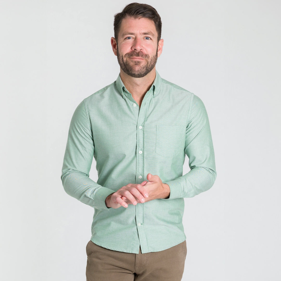 Buy Faded Fern Oxford Wrinkle-Free Button-Down Shirt for Short Men | Ash & Erie   Everyday Shirts