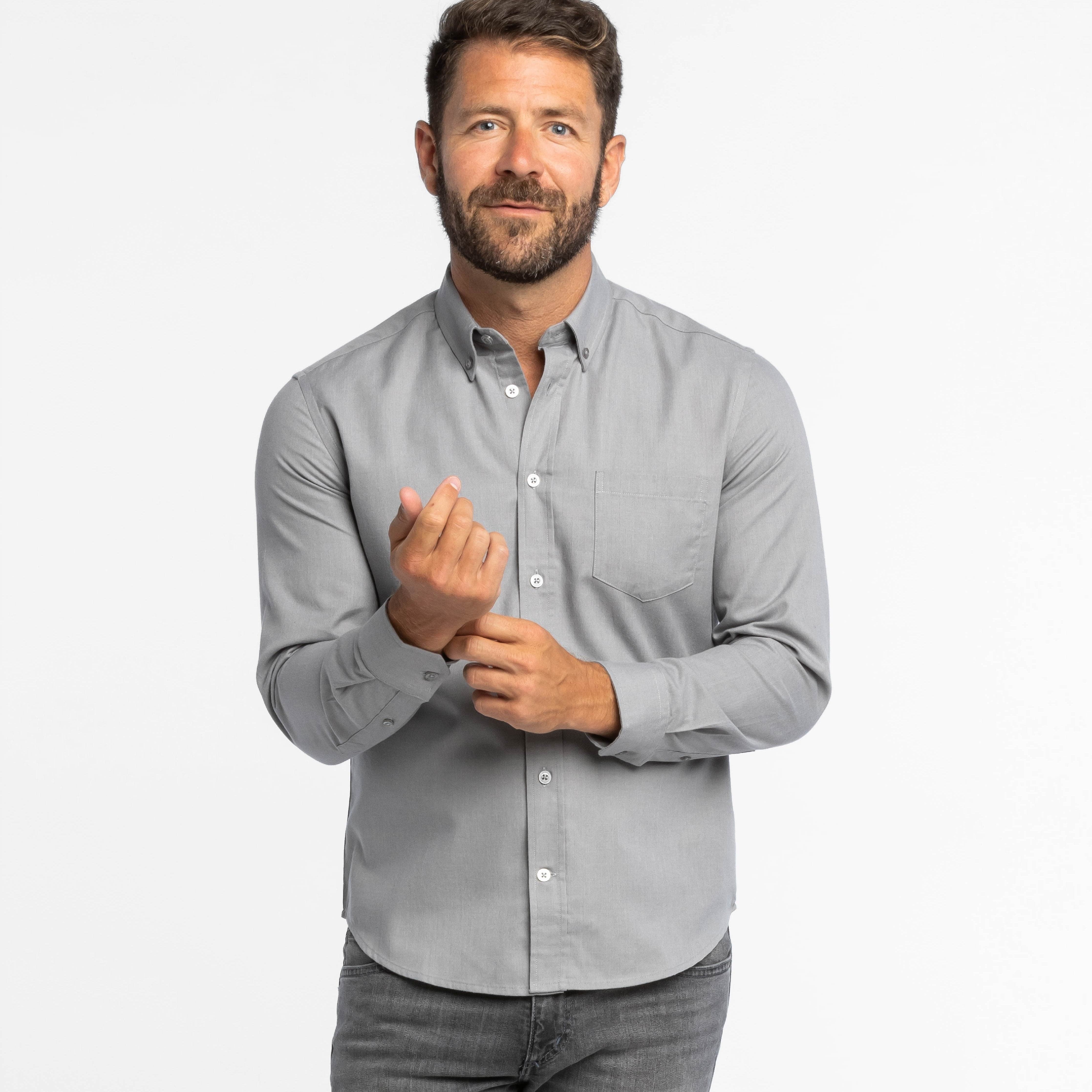 Ash & Erie Greystone Button-Down Shirt for Short Men Greystone / XS / Slim Ash & Erie Greystone Button-Down Shirt for Short Men Greystone / XS / Slim