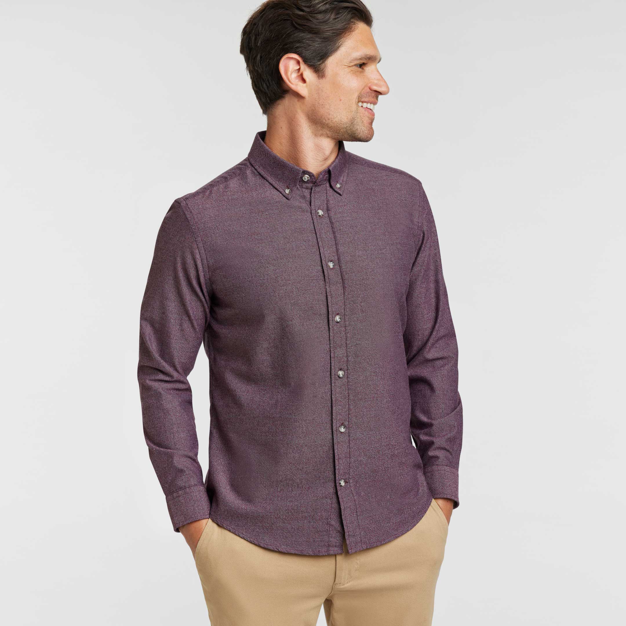 Ash & Erie Heather Burgundy Button-Down Shirt for Short Men Heather Burgundy / XXL / Standard