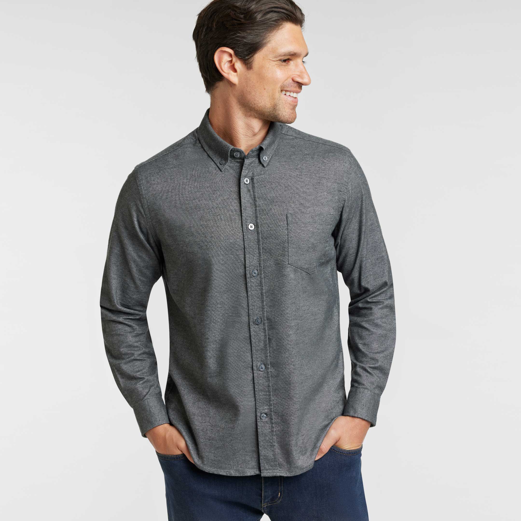 Ash & Erie Heather Charcoal Brushed Button-Down Shirt for Short Men