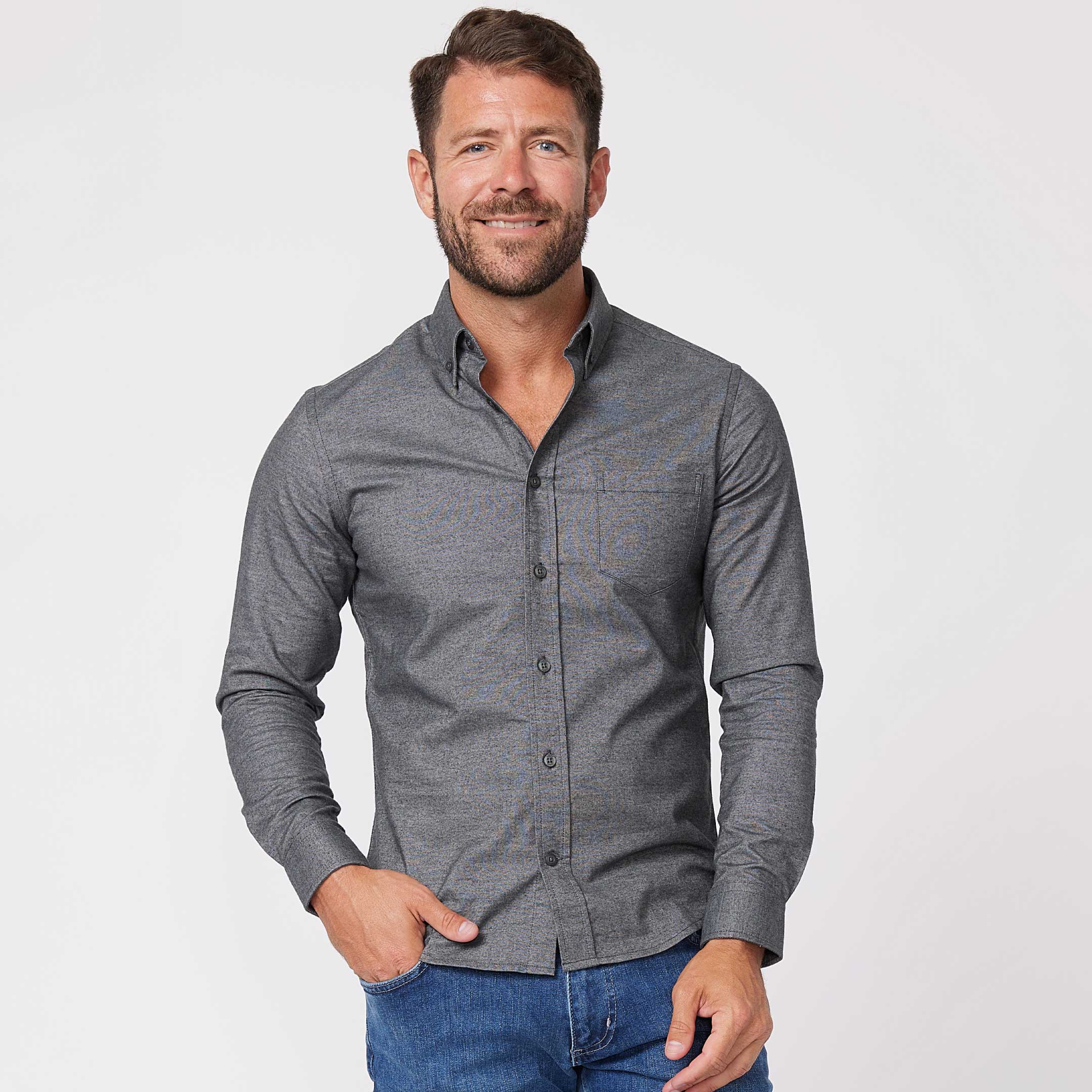 Ash Erie Heather Charcoal Brushed Button-Down Shirt for Short Men