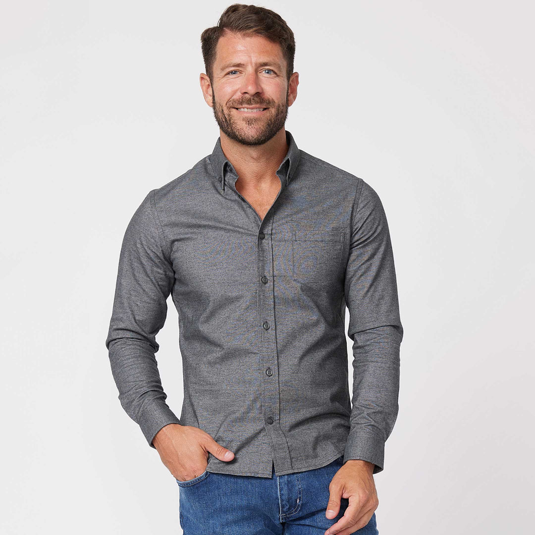 Ash & Erie Heather Charcoal Brushed Button-Down Shirt for Short Men   Everyday Shirts