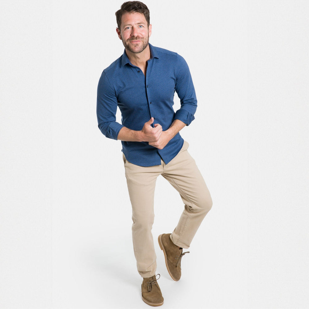 Ash & Erie Indigo Melange  Performance Stretch Shirt for Short Men   Everyday Shirts