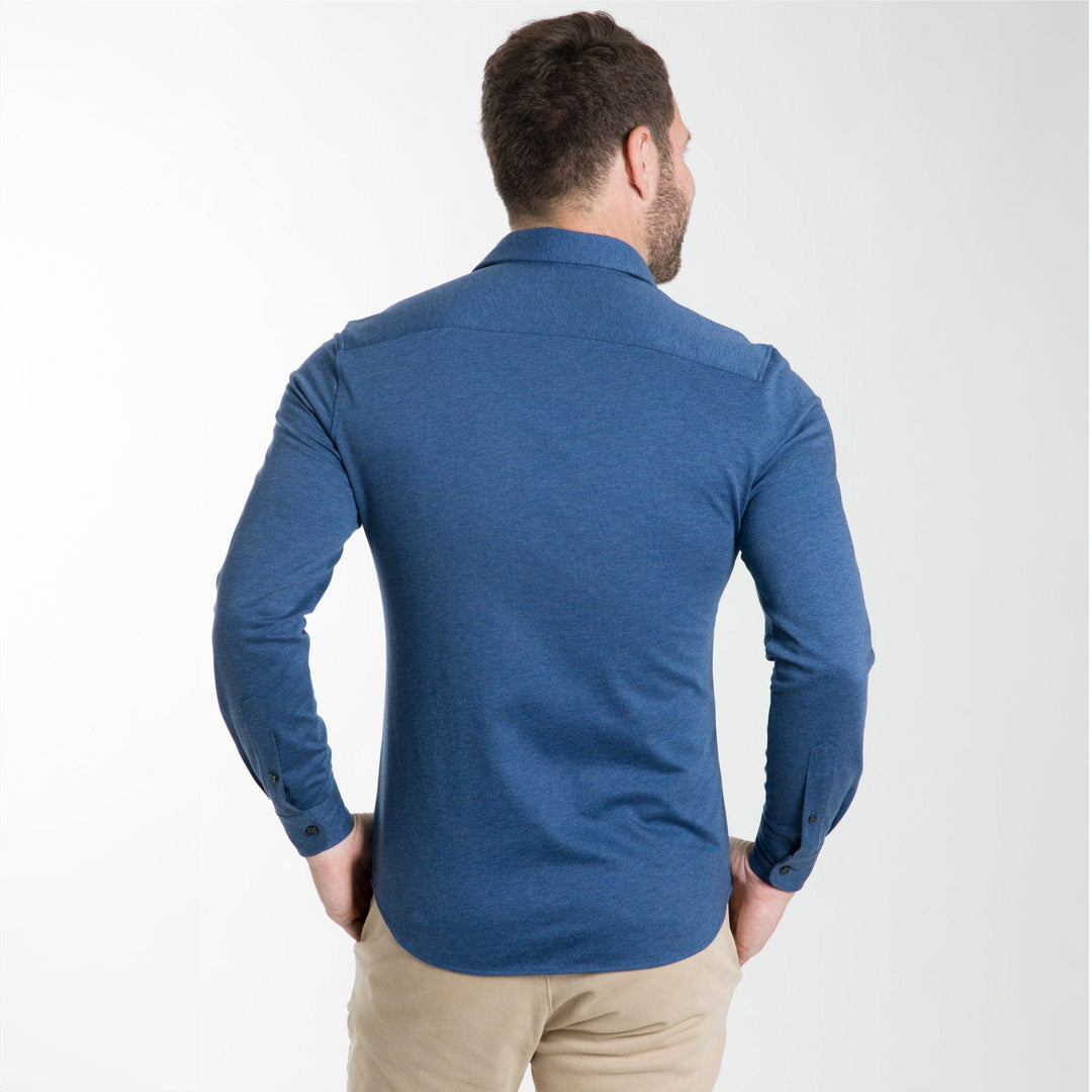 Ash & Erie Indigo Melange  Performance Stretch Shirt for Short Men   Everyday Shirts