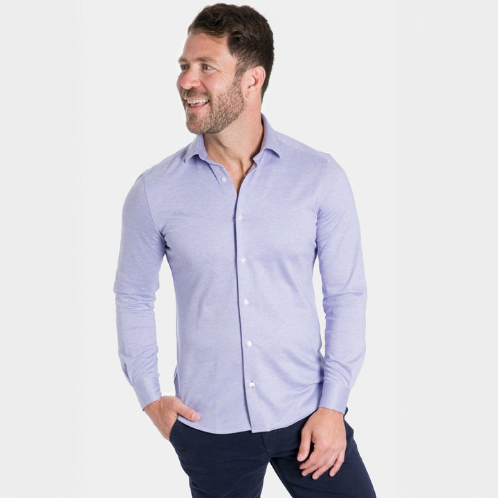 Ash & Erie Lavender Melange Performance Stretch Shirt for Short Men   Everyday Shirts