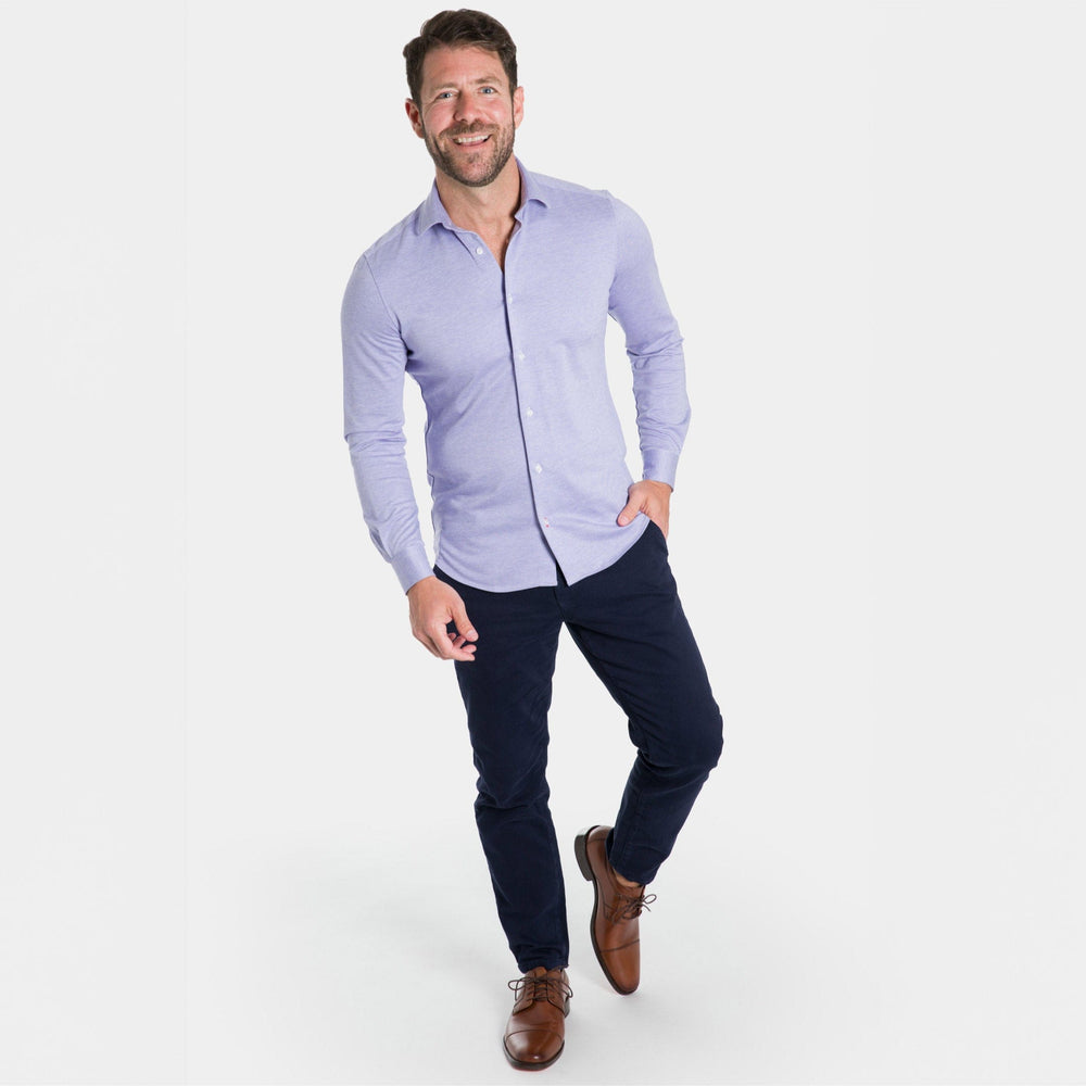 Ash & Erie Lavender Mélange Performance Stretch Shirt for Short Men   Everyday Shirts