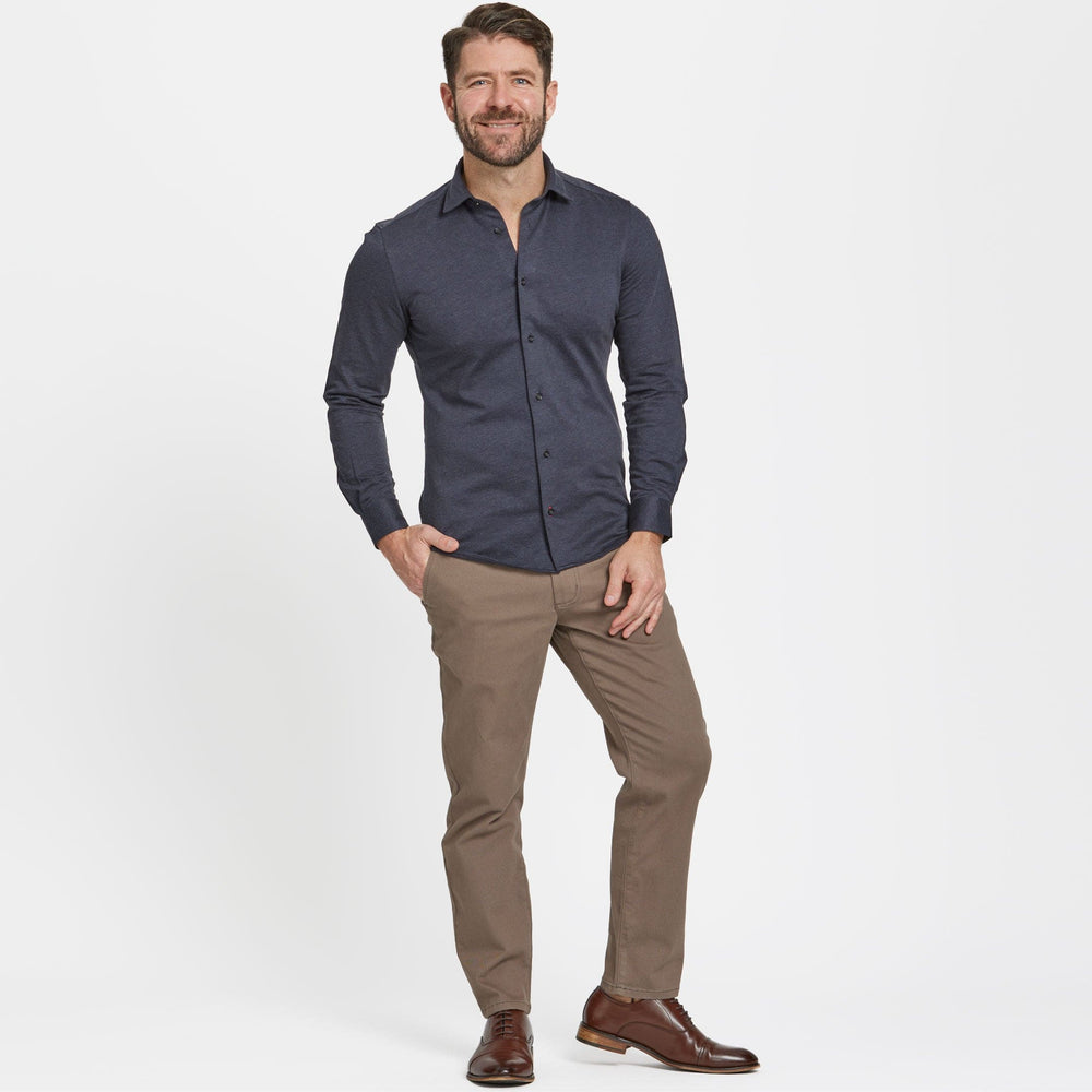 Ash & Erie Navy Mélange Performance Stretch Shirt for Short Men   Everyday Shirts