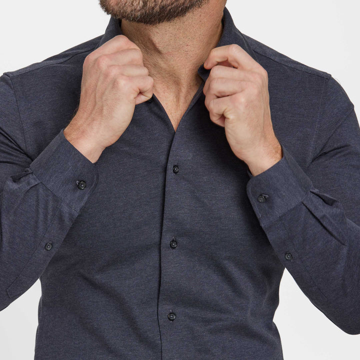 Ash & Erie Navy Melange Performance Stretch Shirt for Short Men   Everyday Shirts