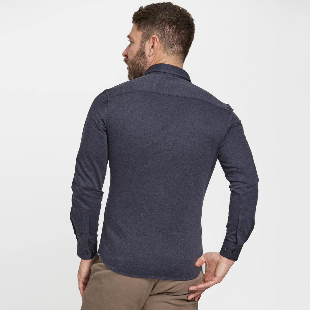 Ash & Erie Navy Melange Performance Stretch Shirt for Short Men   Everyday Shirts