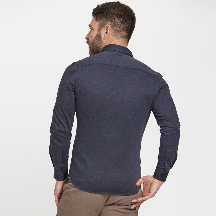 Ash & Erie Navy Melange Performance Stretch Shirt for Short Men   Everyday Shirts