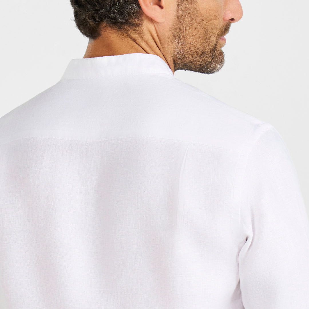 Ash & Erie White Linen Band Collar Shirt for Short Men   Everyday Shirts