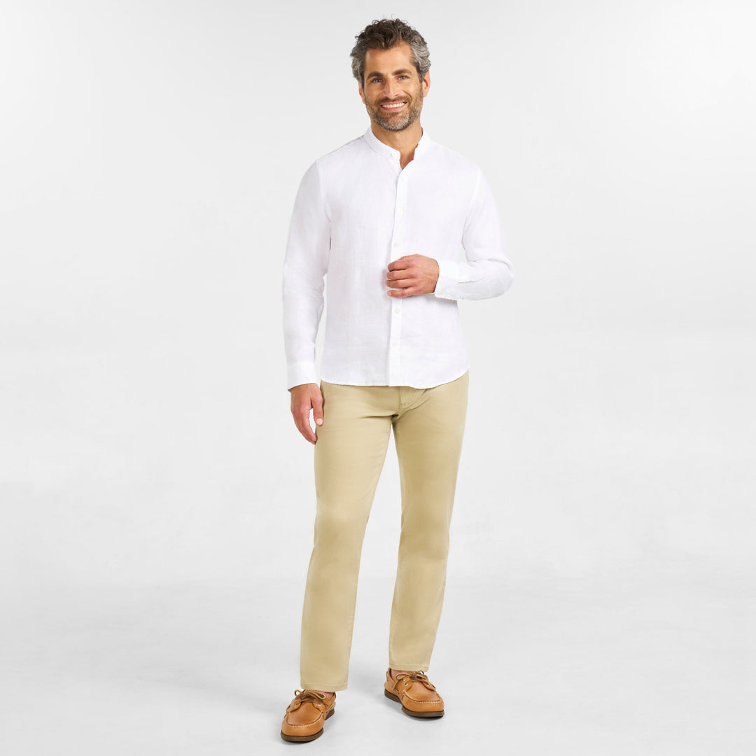 Ash & Erie White Linen Band Collar Shirt for Short Men   Everyday Shirts