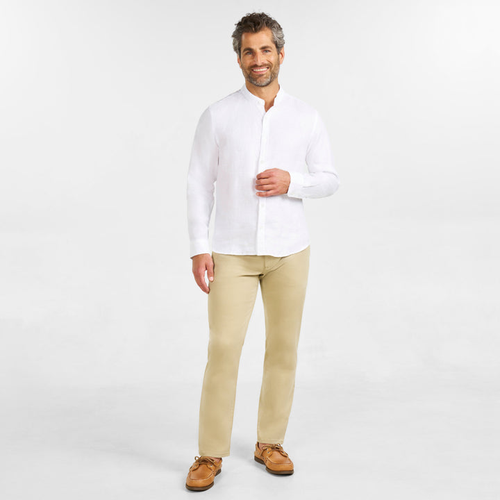 Ash & Erie White Linen Band Collar Shirt for Short Men   Everyday Shirts