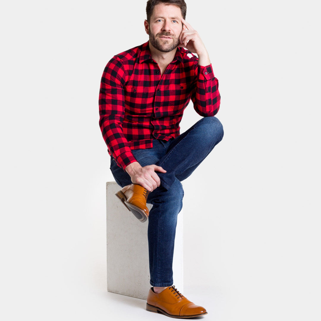 Ash & Erie Buffalo Plaid Flannel Button-Down Shirt for Short Men   Flannel Everyday Shirt