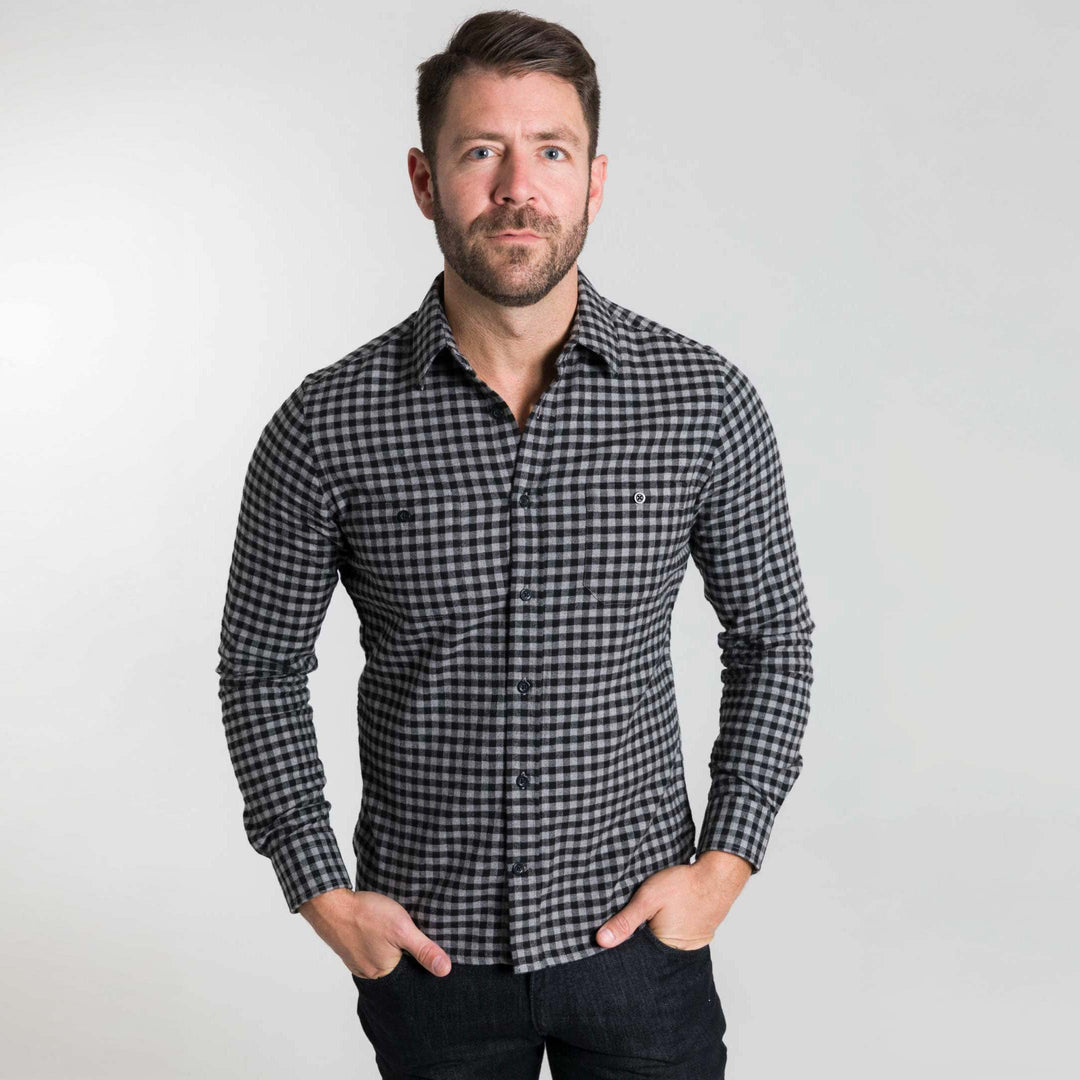 Ash & Erie Eclipse Gingham Flannel Button-Down Shirt for Short Men   Flannel Everyday Shirt