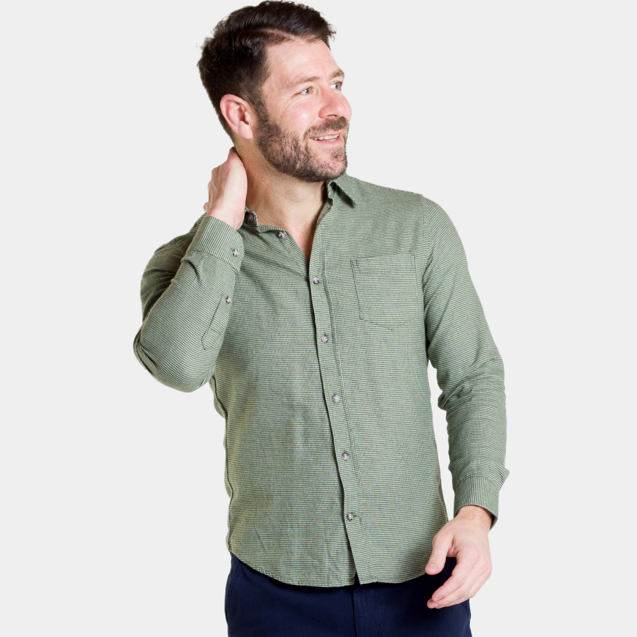 Ash & Erie Forest Houndstooth Flannel Button-Down Shirt for Short Men
