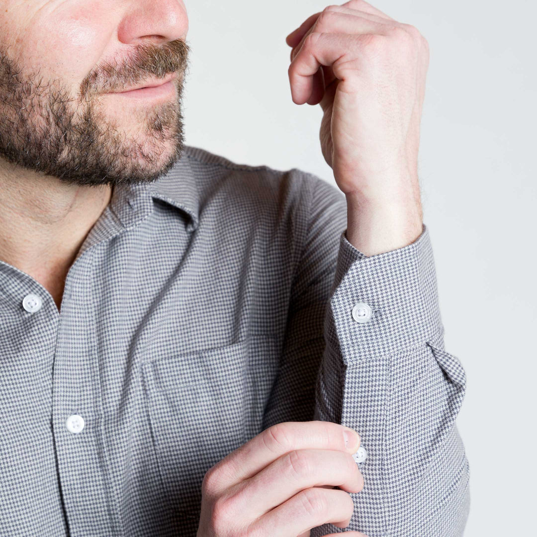 Ash & Erie Grey Houndstooth Flannel Button-Down Shirt for Short Men   Flannel Everyday Shirt