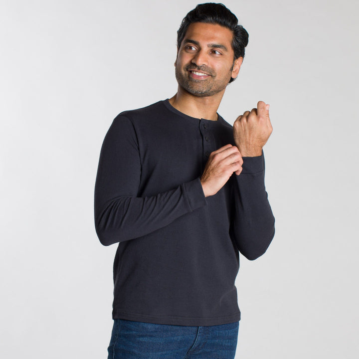 Ash & Erie Black Henley for Short Men   Long Sleeve Henley