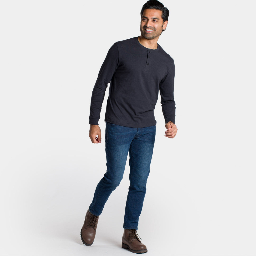 Ash & Erie Black Henley for Short Men   Long Sleeve Henley