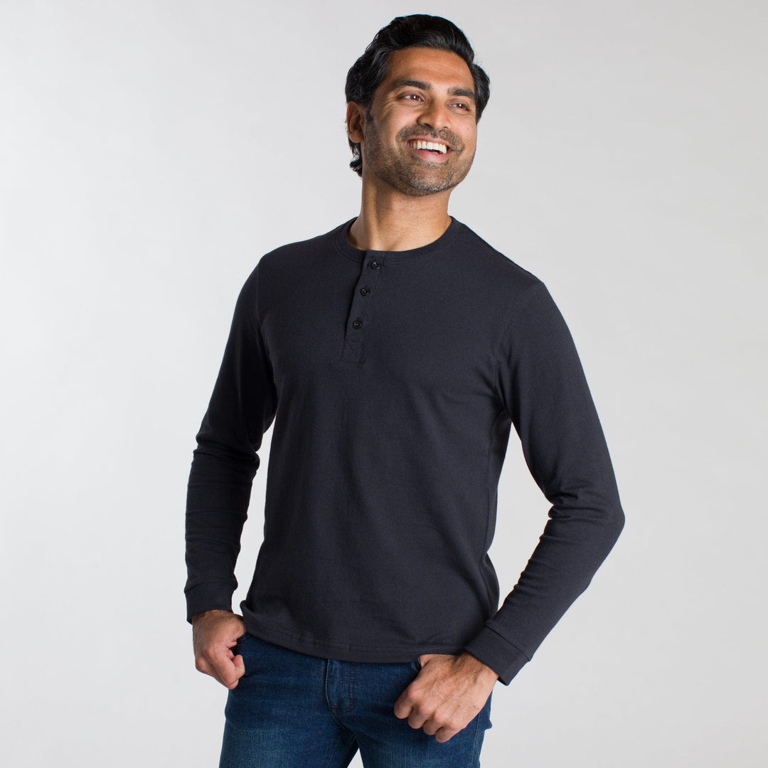 Ash & Erie Black Henley for Short Men   Long Sleeve Henley