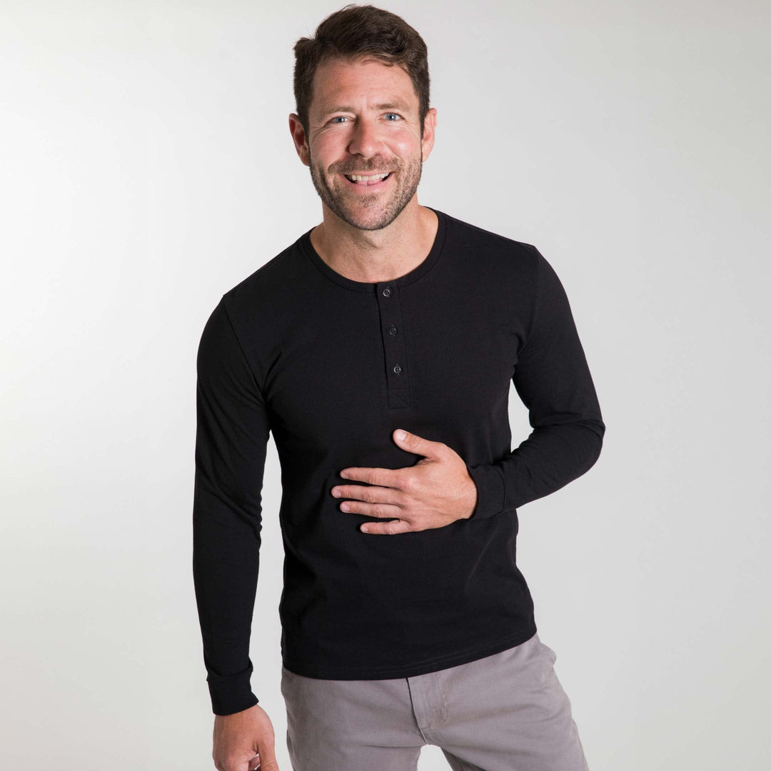 Ash & Erie Black Long Sleeve Pima Cotton Henley for Short Men   Long Sleeve Henley