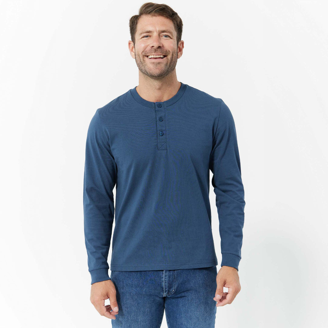 Ash & Erie Bright Navy Long Sleeve Pima Cotton Henley for Short Men   Long Sleeve Henley