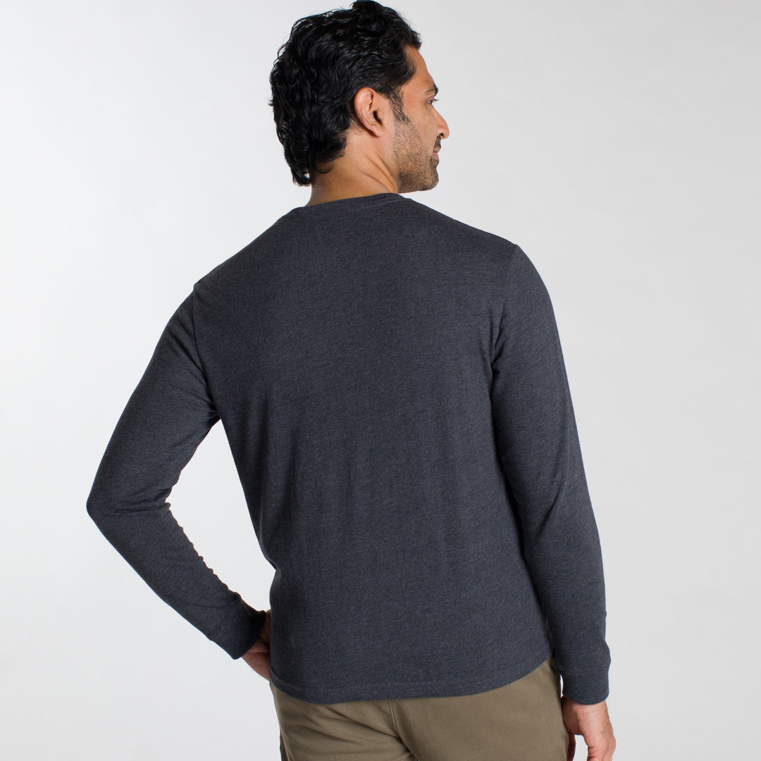 Ash & Erie Heather Charcoal Henley for Short Men   Long Sleeve Henley