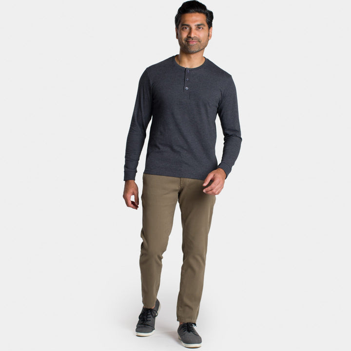 Ash & Erie Heather Charcoal Henley for Short Men   Long Sleeve Henley