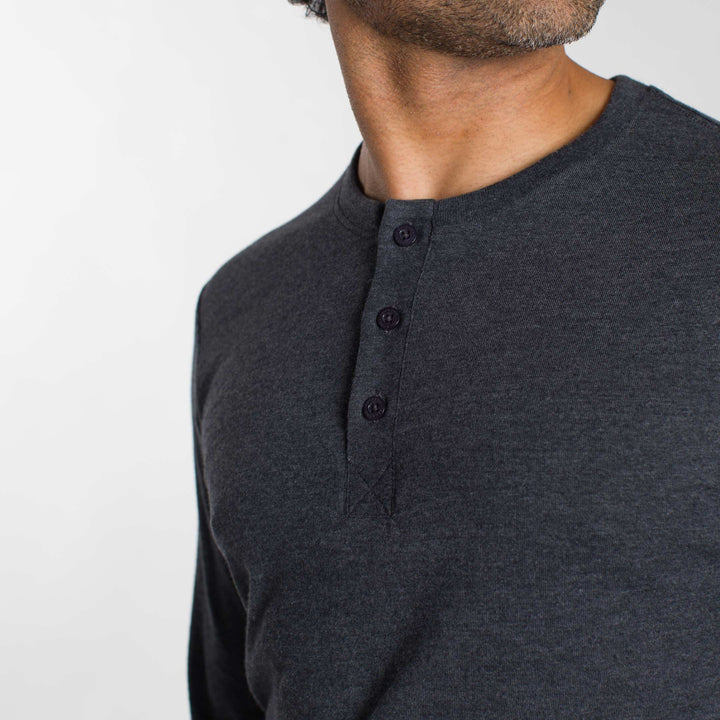 Ash & Erie Heather Charcoal Henley for Short Men   Long Sleeve Henley