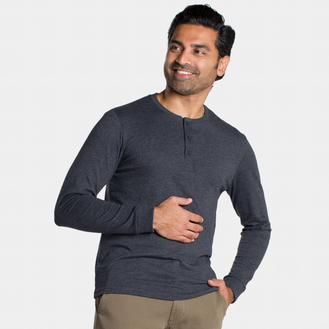 Ash & Erie Heather Charcoal Henley for Short Men   Long Sleeve Henley