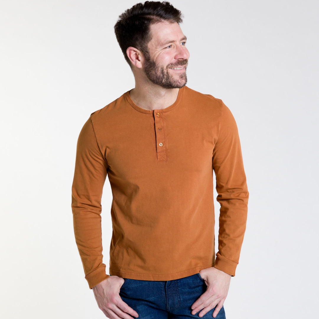 Ash & Erie Rust Long Sleeve Pima Cotton Henley for Short Men   Long Sleeve Henley