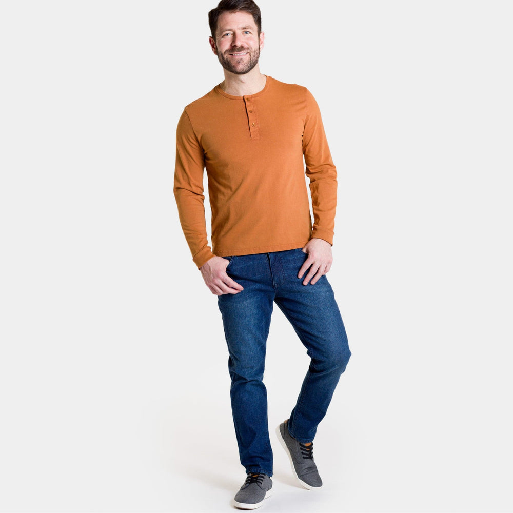 Ash & Erie Rust Long Sleeve Pima Cotton Henley for Short Men   Long Sleeve Henley