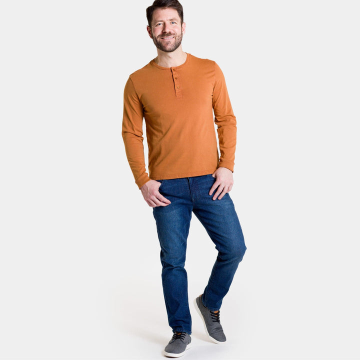 Ash & Erie Rust Long Sleeve Pima Cotton Henley for Short Men   Long Sleeve Henley