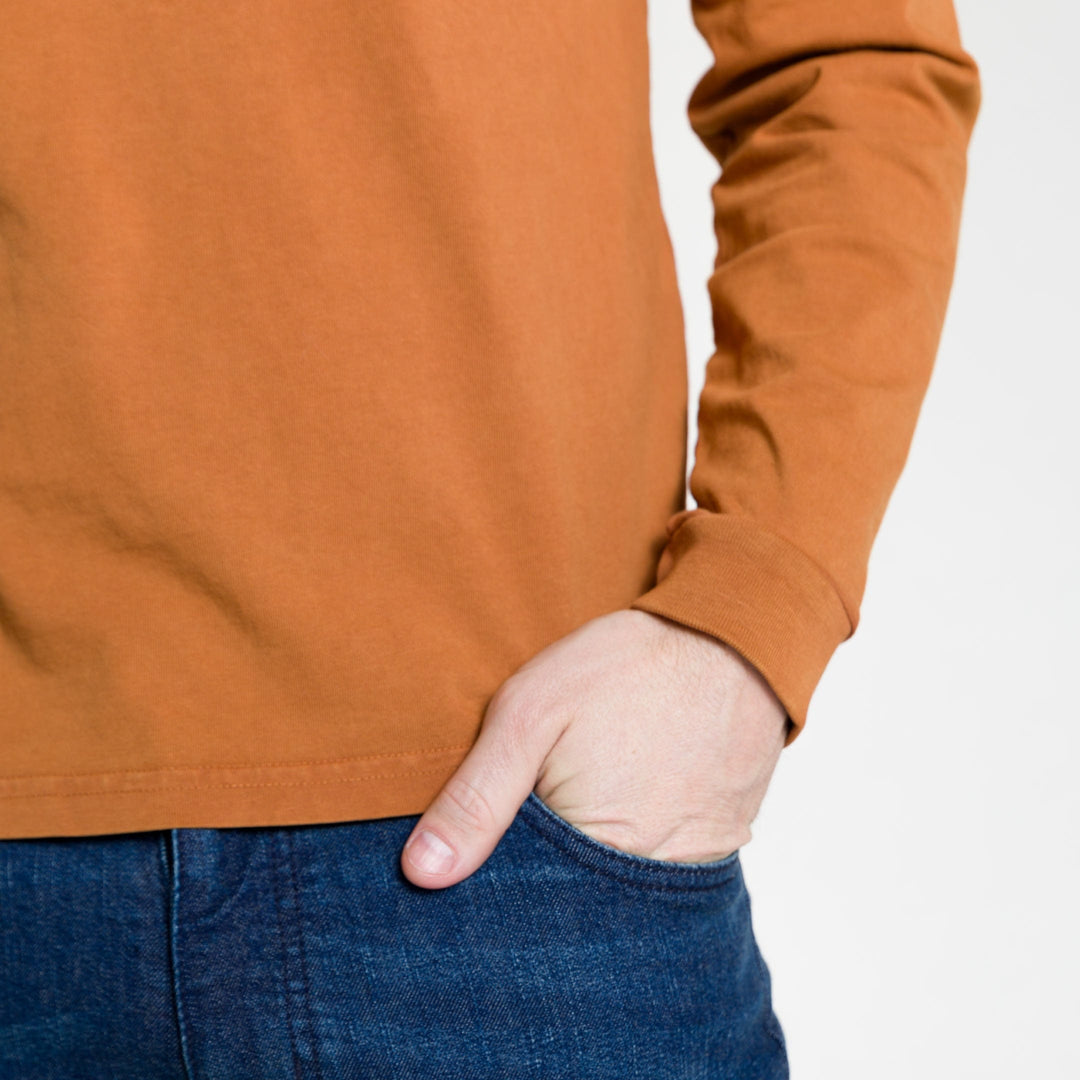 Ash & Erie Rust Long Sleeve Pima Cotton Henley for Short Men   Long Sleeve Henley