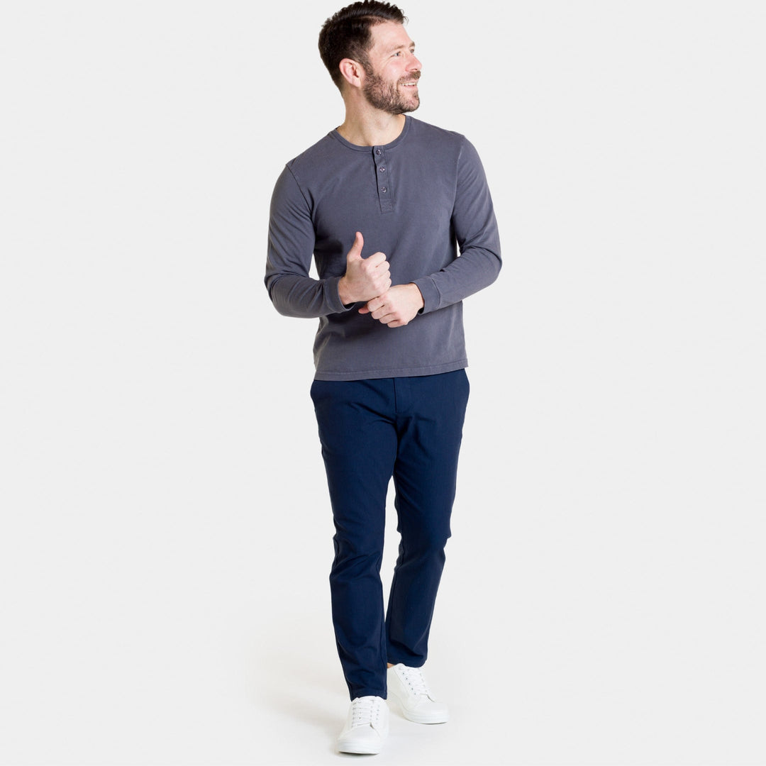 Ash & Erie Washed Charcoal Long Sleeve Pima Cotton Henley for Short Men   Long Sleeve Henley