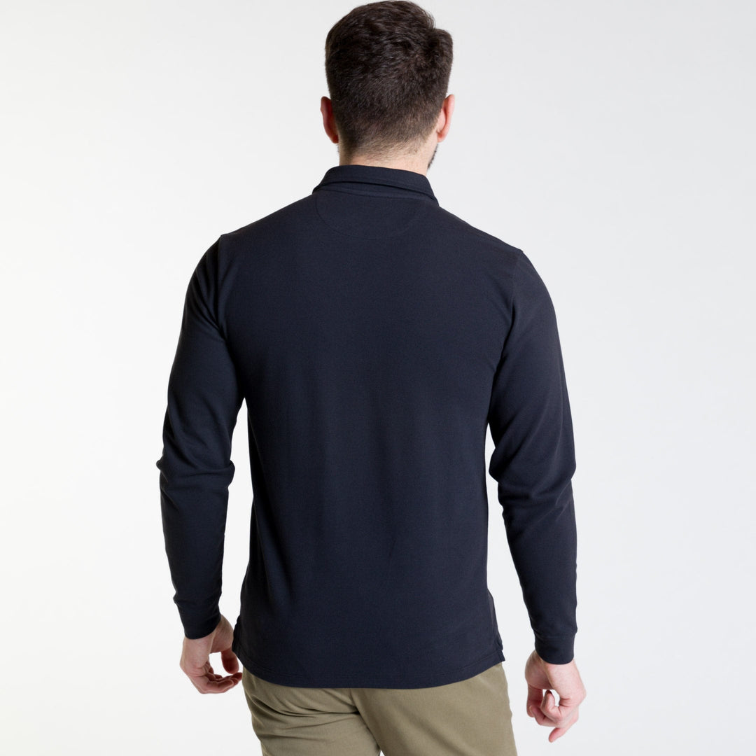 Buy Black Pique Long Sleeve Polo Shirt for Short Men | Ash & Erie   Long Sleeve Polos