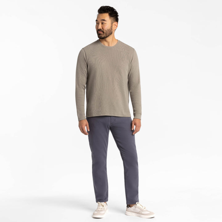 Ash & Erie Grey Waffle Long Sleeve Crew Neck Tee for Short Men   Long Sleeve Premium Tee